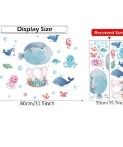 Stickers Chambre Bébé, Petit Elephant en Montgolfière, Autocollant douche, Poissons, Mer et Océan Stickers Chambre Bébé, Petit Elephant en Montgolfière, Autocollant douche, Poissons, Mer et Océan