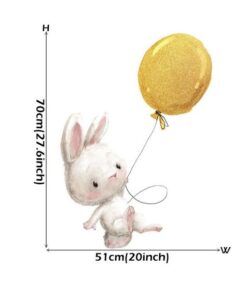 Stickers Chambre Bébé - Petit Lapin tête en bas avec un Ballon Jaune et Etoiles
