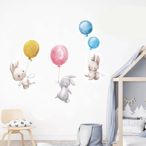 Stickers chambre bébé lapins et ballons colorés