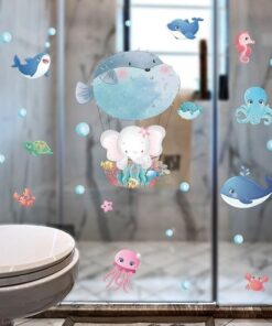 Stickers Chambre Bébé, Petit Elephant en Montgolfière, Autocollant douche, Poissons, Mer et Océan Stickers Chambre Bébé, Petit Elephant en Montgolfière, Autocollant douche, Poissons, Mer et Océan