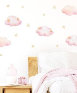 Alternative view of Stickers Chambre Fille - Nuages Rose Pâle et Etoiles