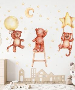 Stickers Chambre Bébé - Tigres dans les Étoiles Lune et Ballon Stickers Chambre Bébé - Tigres dans les Étoiles Lune et Ballon