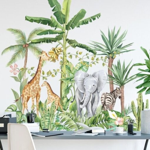 Stickers Chambre Bébé - Jungle Tropicale Eléphant