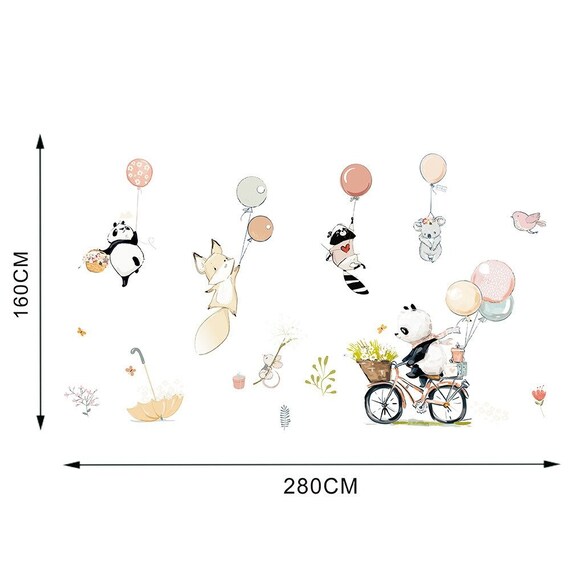 Stickers Muraux Panda Et Ballons - 2 Feuilles Décoratives Pour Chambre Enfant, Facile à Coller/décoller (90x30cm)