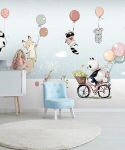 Stickers Chambre Bébé - Animaux Ballons Panda Vélo