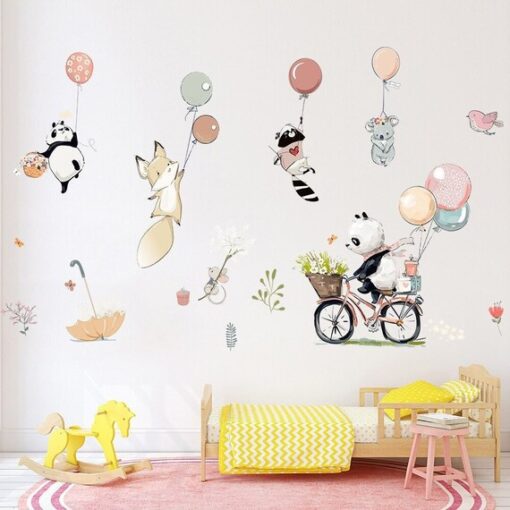 Stickers Chambre Bébé - Animaux Ballons Panda Vélo