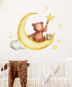 Stickers Chambre Bébé - Ours Lune Peinture