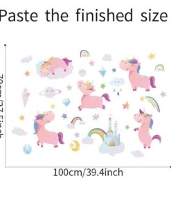 Stickers Chambre Bébé - Licornes Roses Arc en Ciel