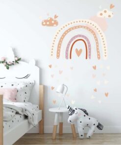Stickers Chambre Bébé Fille - Arc en Ciel Coeurs