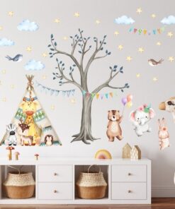 Stickers Chambre Bébé - Arbre Tipi Animaux Forêt Stickers Chambre Bébé - Arbre Tipi Animaux Forêt