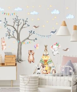 Stickers Chambre Bébé - Arbre Tipi Animaux Forêt Stickers Chambre Bébé - Arbre Tipi Animaux Forêt