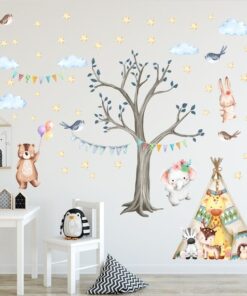 Stickers Chambre Bébé - Arbre Tipi Animaux Forêt Stickers Chambre Bébé - Arbre Tipi Animaux Forêt