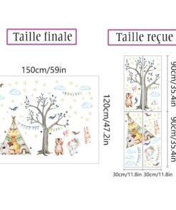 Stickers Chambre Bébé - Arbre Tipi Animaux Forêt Stickers Chambre Bébé - Arbre Tipi Animaux Forêt