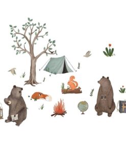 Stickers Chambre Bébé - Arbre Ours Forêt