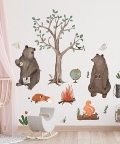 Stickers Chambre Bébé - Arbre Ours Forêt