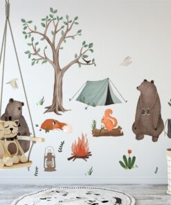 Stickers Chambre Bébé - Arbre Ours Forêt