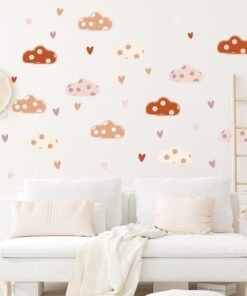 Stickers Chambre Bébé Fille - Nuages Ronds et Coeurs Stickers Chambre Bébé Fille - Nuages Ronds et Coeurs