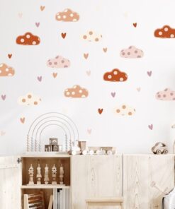 Stickers Chambre Bébé Fille - Nuages Ronds et Coeurs Stickers Chambre Bébé Fille - Nuages Ronds et Coeurs