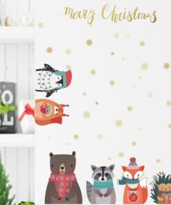 Stickers Chambre Bébé - Animaux de Noël et Flocons de neige