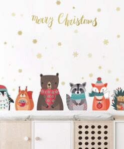 Stickers Chambre Bébé - Animaux de Noël et Flocons de neige