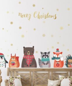 Stickers Chambre Bébé - Animaux de Noël et Flocons de neige