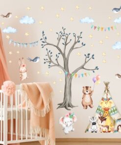 Stickers Chambre Bébé - Arbre Tipi Animaux Forêt Stickers Chambre Bébé - Arbre Tipi Animaux Forêt