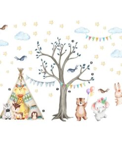 Stickers Chambre Bébé - Arbre Tipi Animaux Forêt Stickers Chambre Bébé - Arbre Tipi Animaux Forêt
