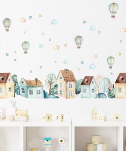 Stickers Chambre Bébé - Village Montgolfières Etoiles Stickers Chambre Bébé - Village Montgolfières Etoiles