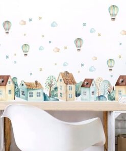 Stickers Chambre Bébé - Village Montgolfières Etoiles Stickers Chambre Bébé - Village Montgolfières Etoiles