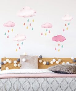 Alternative view of Stickers Chambre Fille - Nuages Roses Pluie