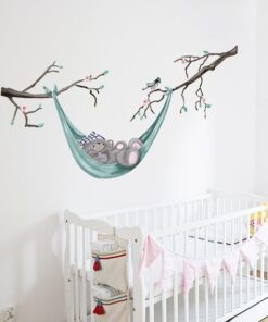 Alternative view of Stickers Chambre Bébé - Ourson dans son hamac