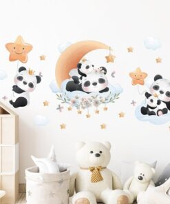 Stickers Chambre Fille - Pandas sur la lune
