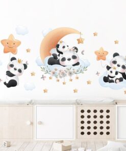 Stickers Chambre Fille - Pandas sur la lune