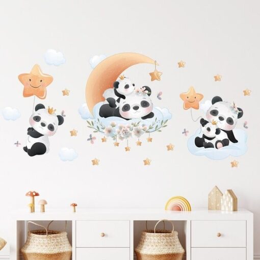 Stickers Chambre Fille - Pandas sur la lune