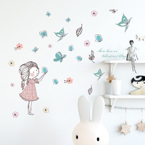 Stickers Chambre Fille - Princesse Papillons Feuilles