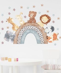 Stickers Chambre Bébé - Animaux Arc en Ciel Etoiles