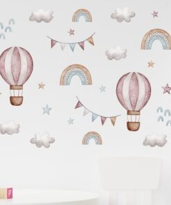 Stickers Chambre Fille - Montgolfières Arcs en Ciel Stickers Chambre Fille - Montgolfières Arcs en Ciel