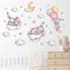 Stickers Chambre Fille - 3 Lapins Roses Nuages
