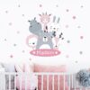 Stickers Fille Prénom Personnalisé - Animaux Etoiles Roses
