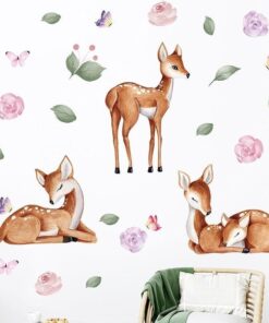 Stickers muraux animaux forêt arbre mur autocollant, sticker mural Animal  pour chambre d'enfant, renard cerf bébé chambre Nur