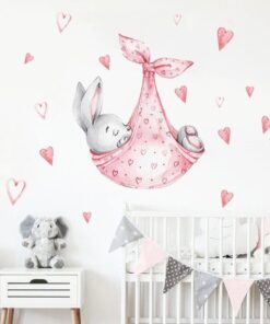 Stickers Chambre Bébé - Lapin Hamac Rose