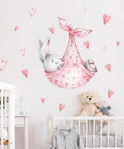 Stickers Chambre Bébé - Lapin Hamac Rose