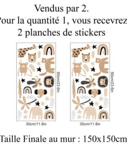 Stickers Chambre Bébé - Animaux de la Savane et Arc en Ciel Stickers Chambre Bébé - Animaux de la Savane et Arc en Ciel