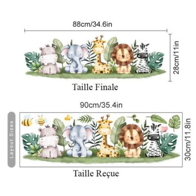 Stickers Muraux Animaux Savane Pour Chambre Bébé - Effet Tissu Moelleux - Repositionnables