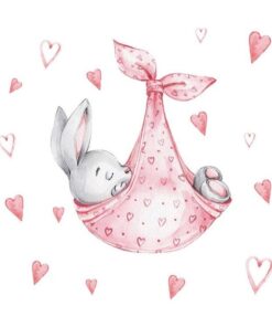 Stickers Chambre Bébé - Lapin Hamac Rose