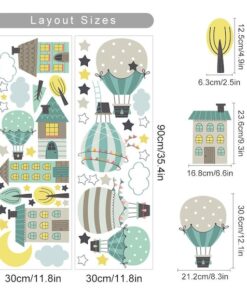 Stickers Chambre Bébé - Montgolfières Nuages Ville