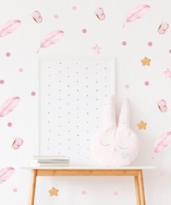 Stickers Chambre Bébé - Plumes Roses Etoiles