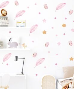 Stickers Chambre Bébé - Plumes Roses Etoiles