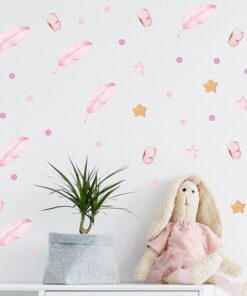 Stickers Chambre Bébé - Plumes Roses Etoiles