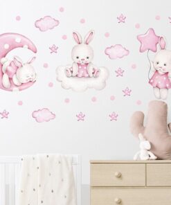 Stickers Chambre Fille - Lapins Animaux Roses Stickers Chambre Fille - Lapins Animaux Roses